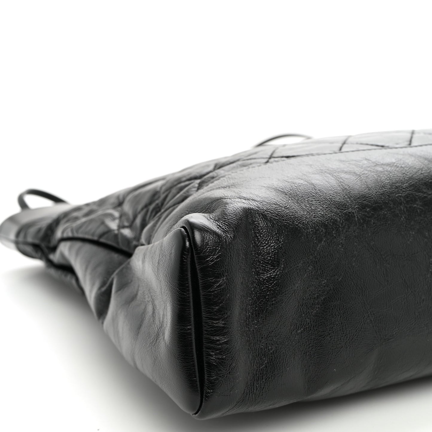 Shiny Aged Calfskin Quilted Large 31 Shopping Bag Black