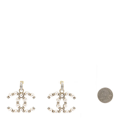 Chanel Pearl Crystal Nefertiti CC Drop Earrings Gold 2 of 4