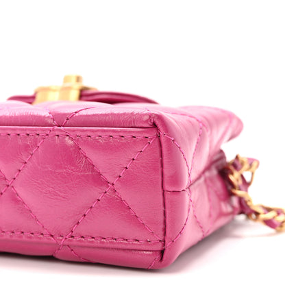 Chanel Shiny Aged Calfskin Quilted Mini Nano Kelly Shopper Dark Pink 10 of 11