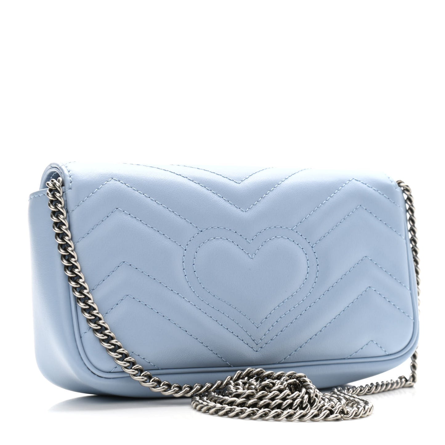 Calfskin Matelasse Super Mini GG Marmont Shoulder Bag Porcelain Light Blue