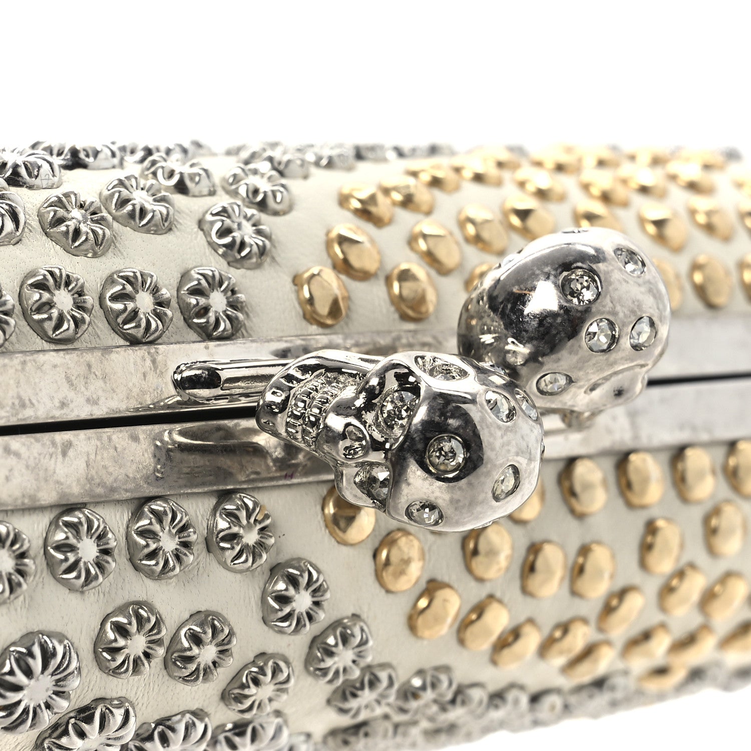 Alexander McQueen Nappa Studded Twin Skull Box Clutch Ivory 13 of 14