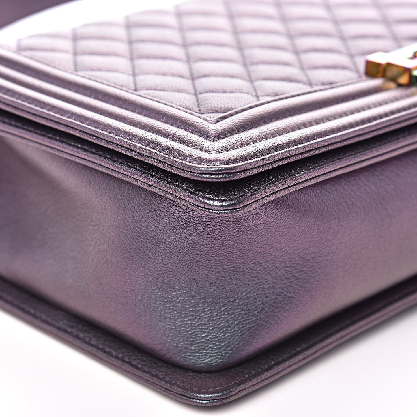 Iridescent Goatskin Quilted New Medium Boy Flap Purple
