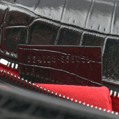 Alexander McQueen Shiny Calfskin Crocodile Embossed Knuckle Jeweled Crossbody Black 7 of 11