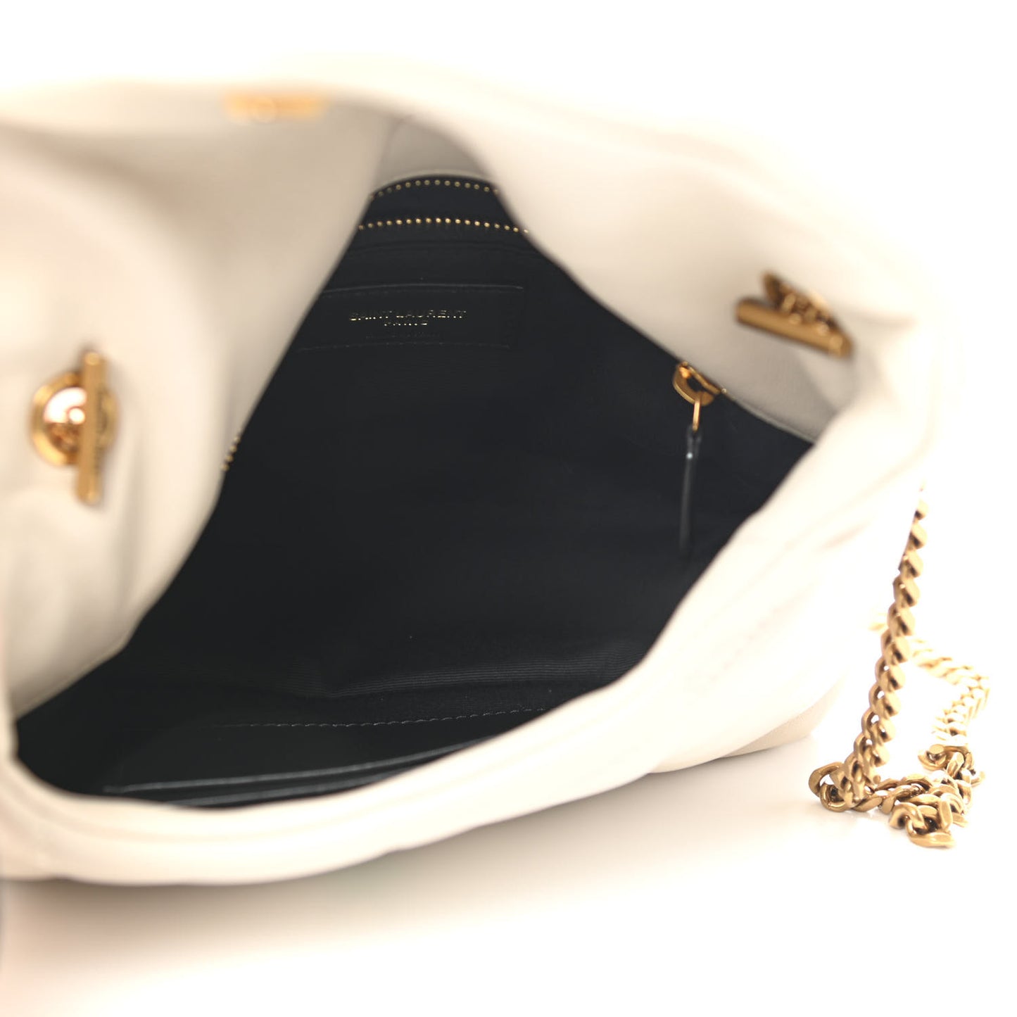 Lambskin Quilted Toy Loulou Puffer Monogram Chain Satchel Crema Soft