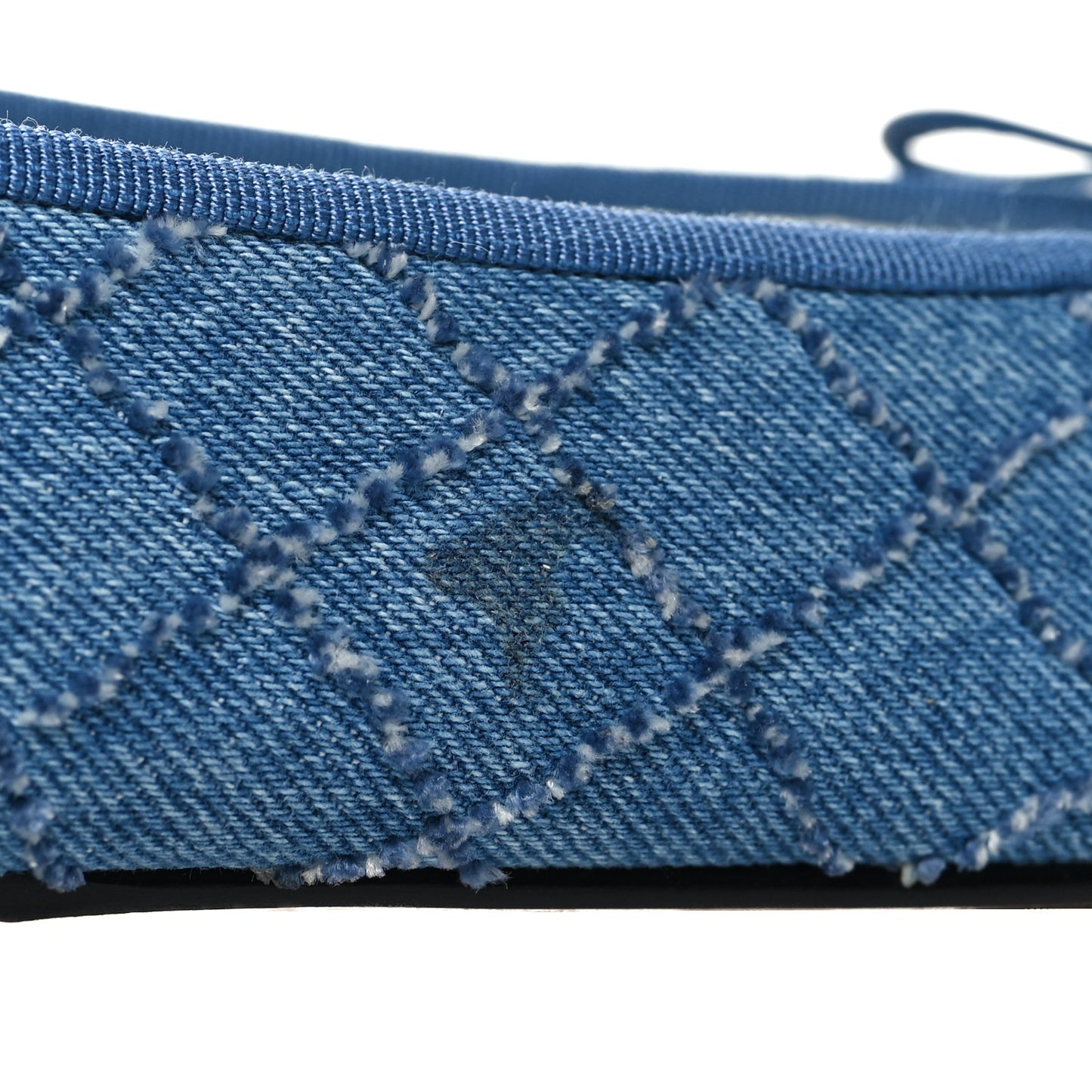 Denim Embroidered Grosgrain CC Cap Toe Ballerina Flats 38 Blue Black