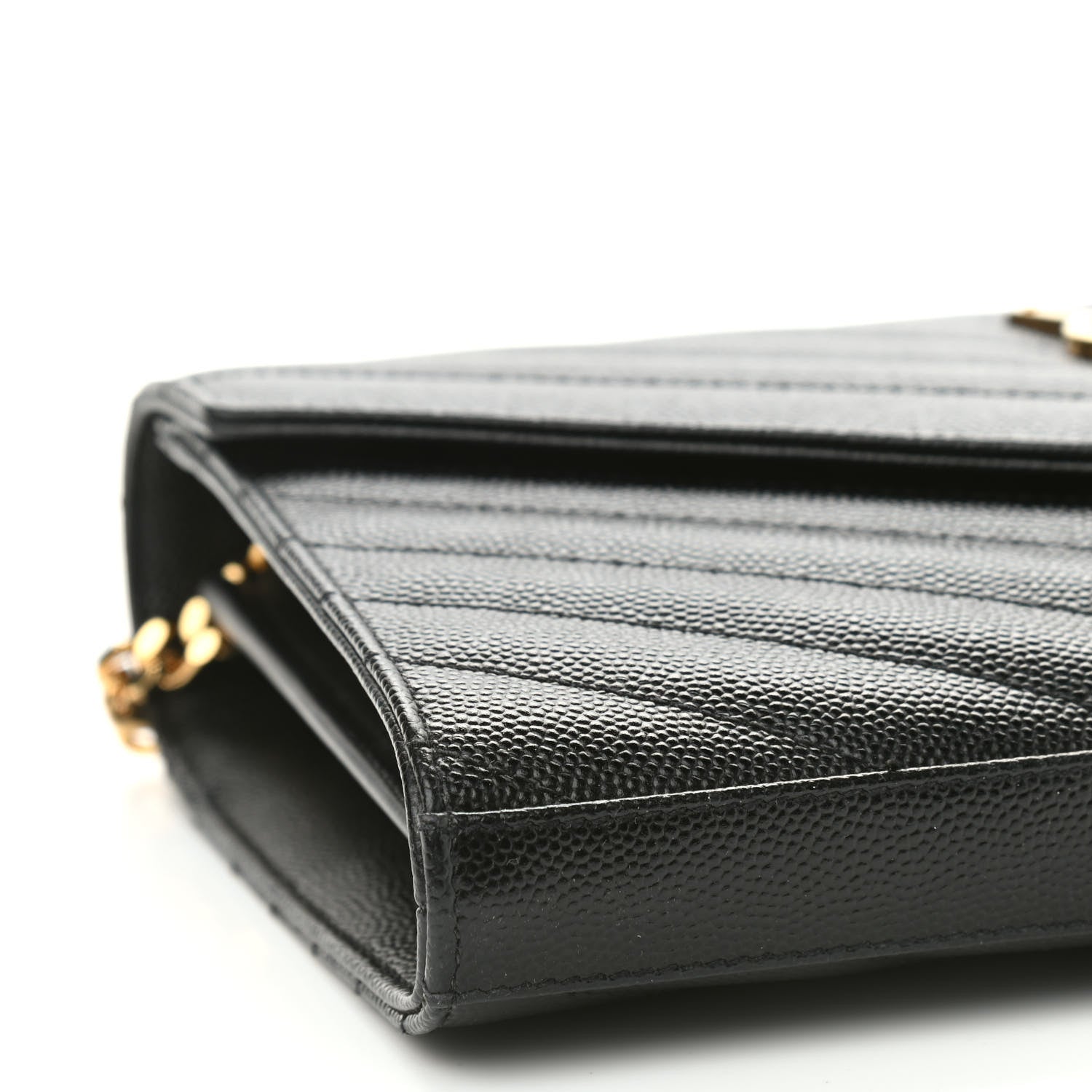 Saint Laurent Grain De Poudre Matelasse Chevron Monogram Chain Wallet Black 8 of 9