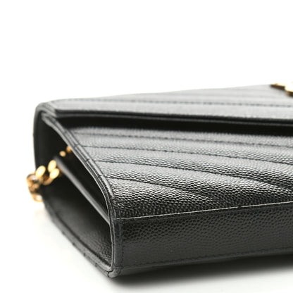 Saint Laurent Grain De Poudre Matelasse Chevron Monogram Chain Wallet Black 8 of 9