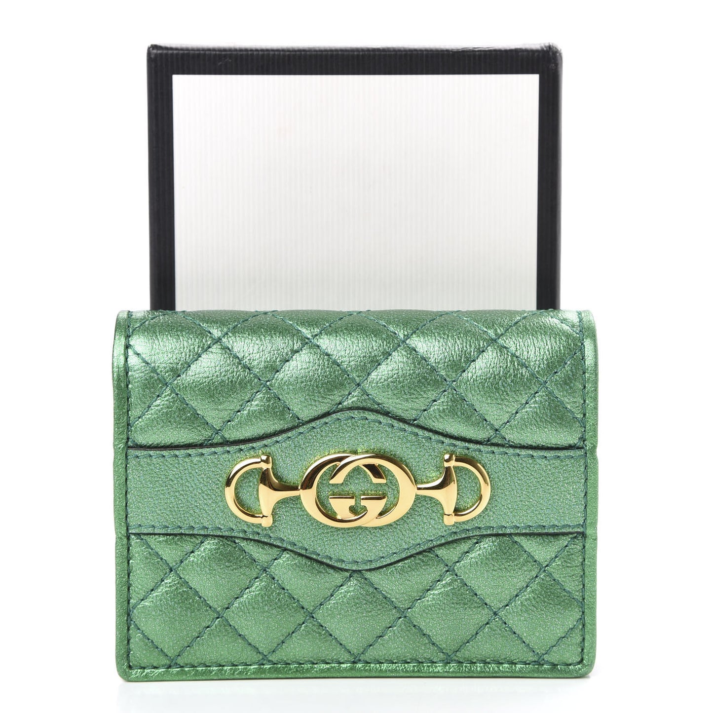 Laminated Nappa Trapuntata Zumi Card Case Jasmine Green