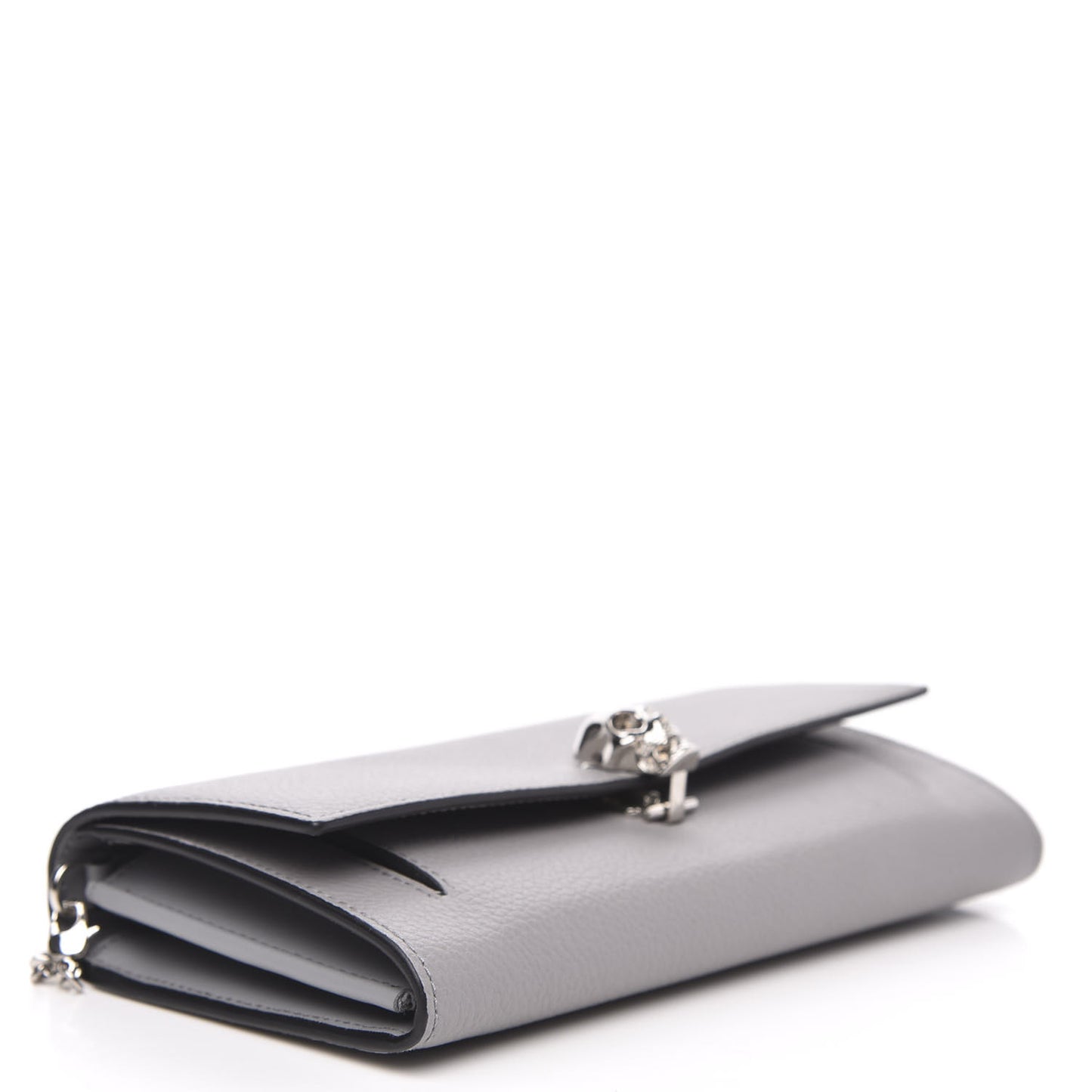 Pebbled Calfskin Skull Wallet on Chain Grey