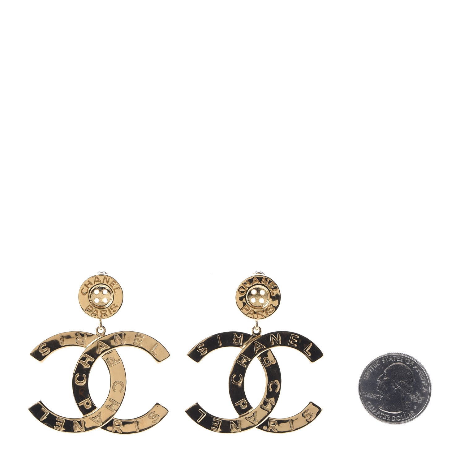 Chanel Metal Large Paris Button Earrings Gold 2 of 7