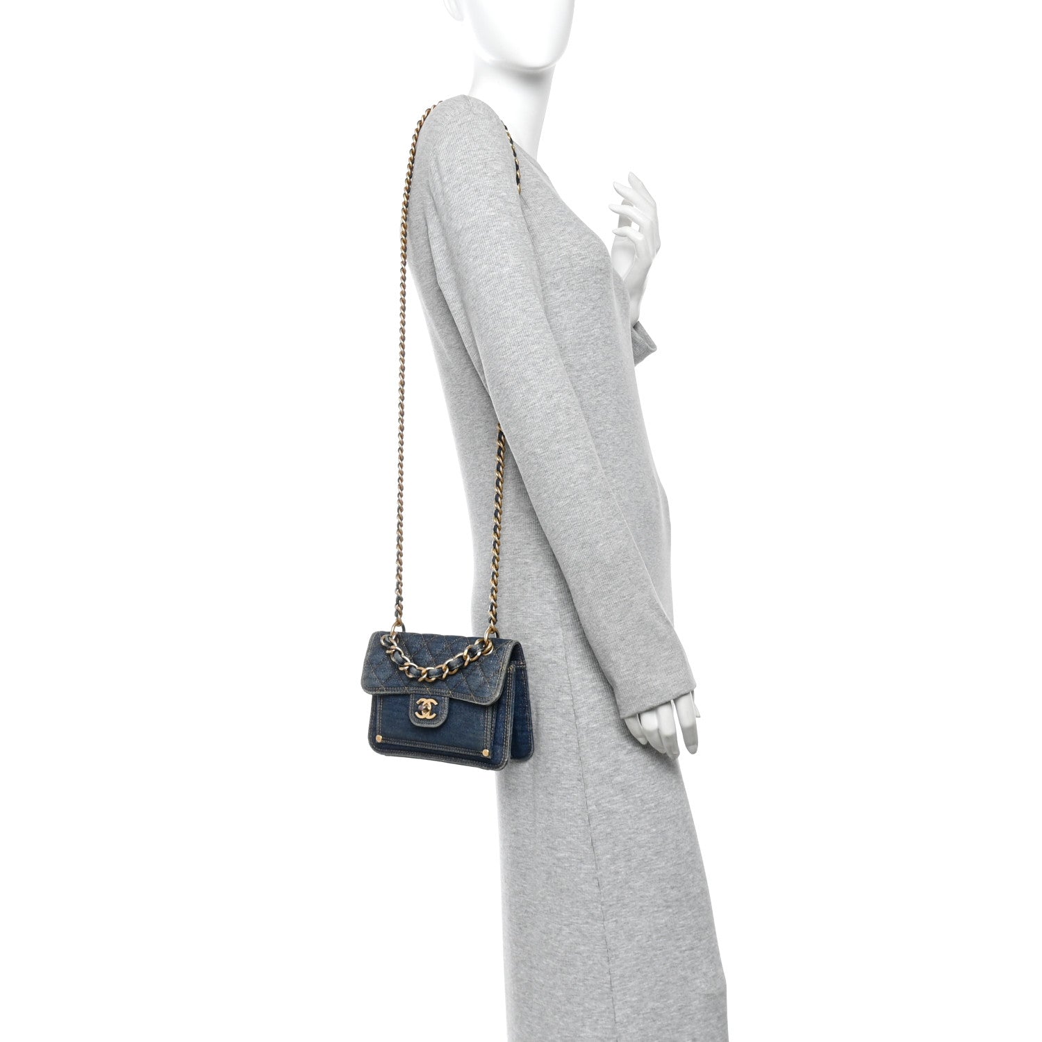 Chanel Denim Quilted Double You Mini Flap Blue Golden 2 of 13