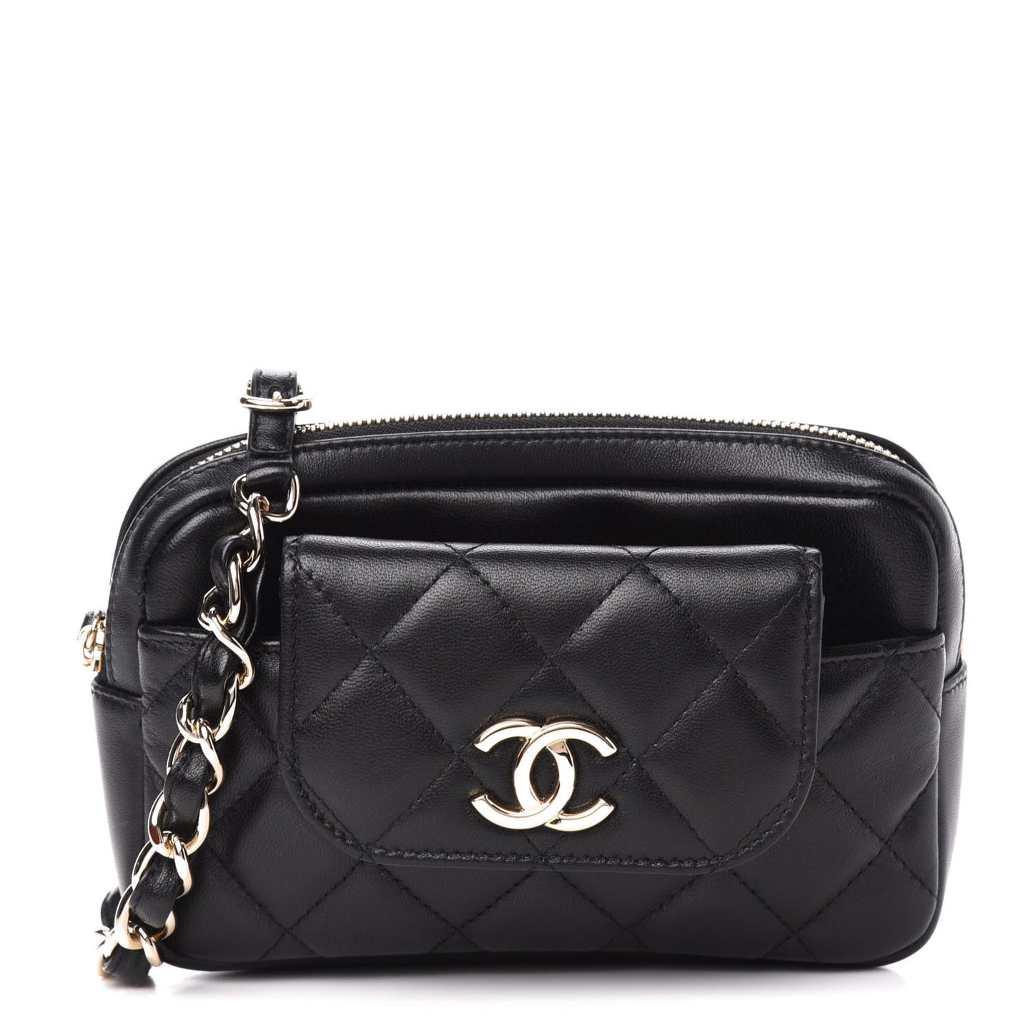 Lambskin Quilted Waist Bag With Pouch Black