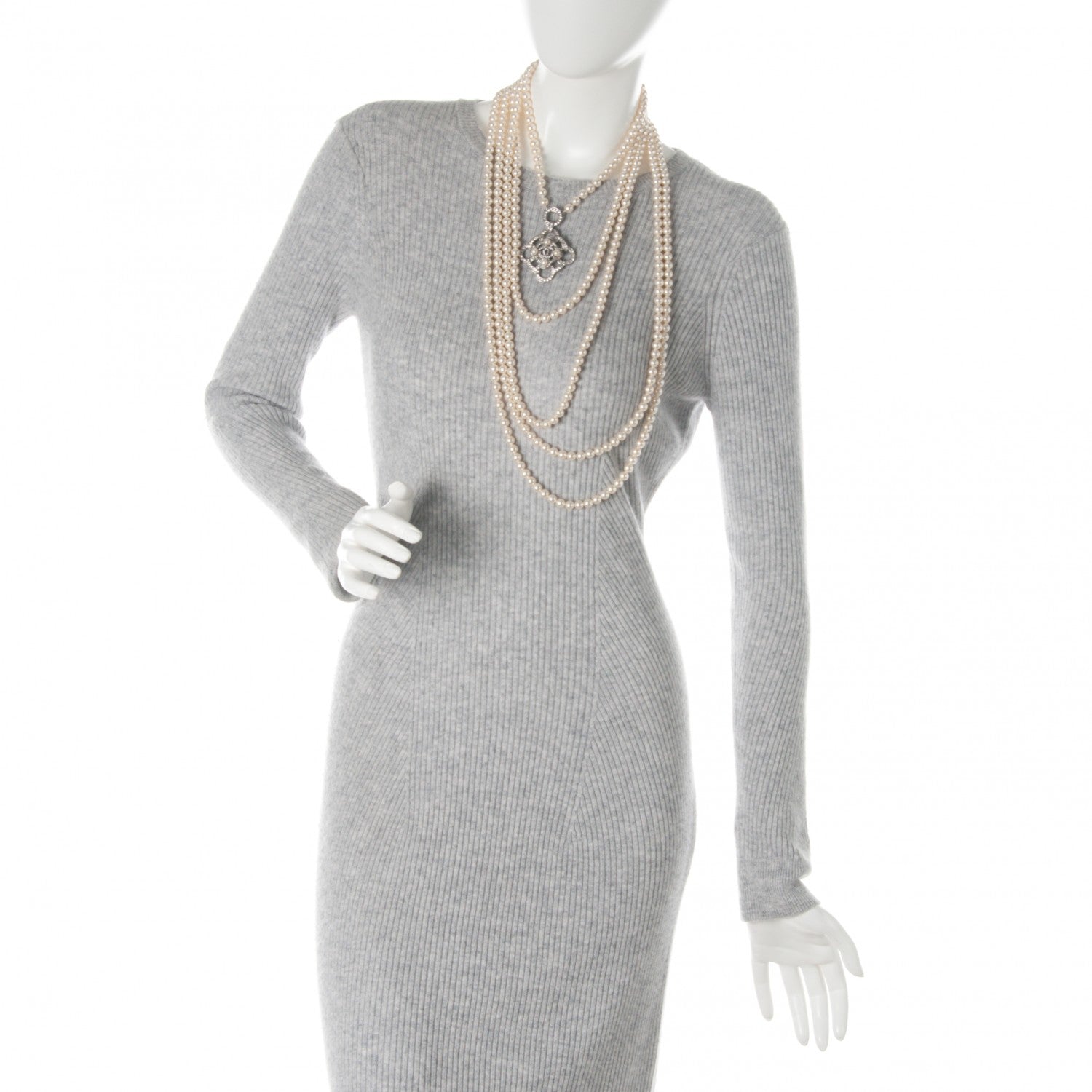 Chanel Pearl Crystal CC Multi Strand Necklace Silver 2 of 5