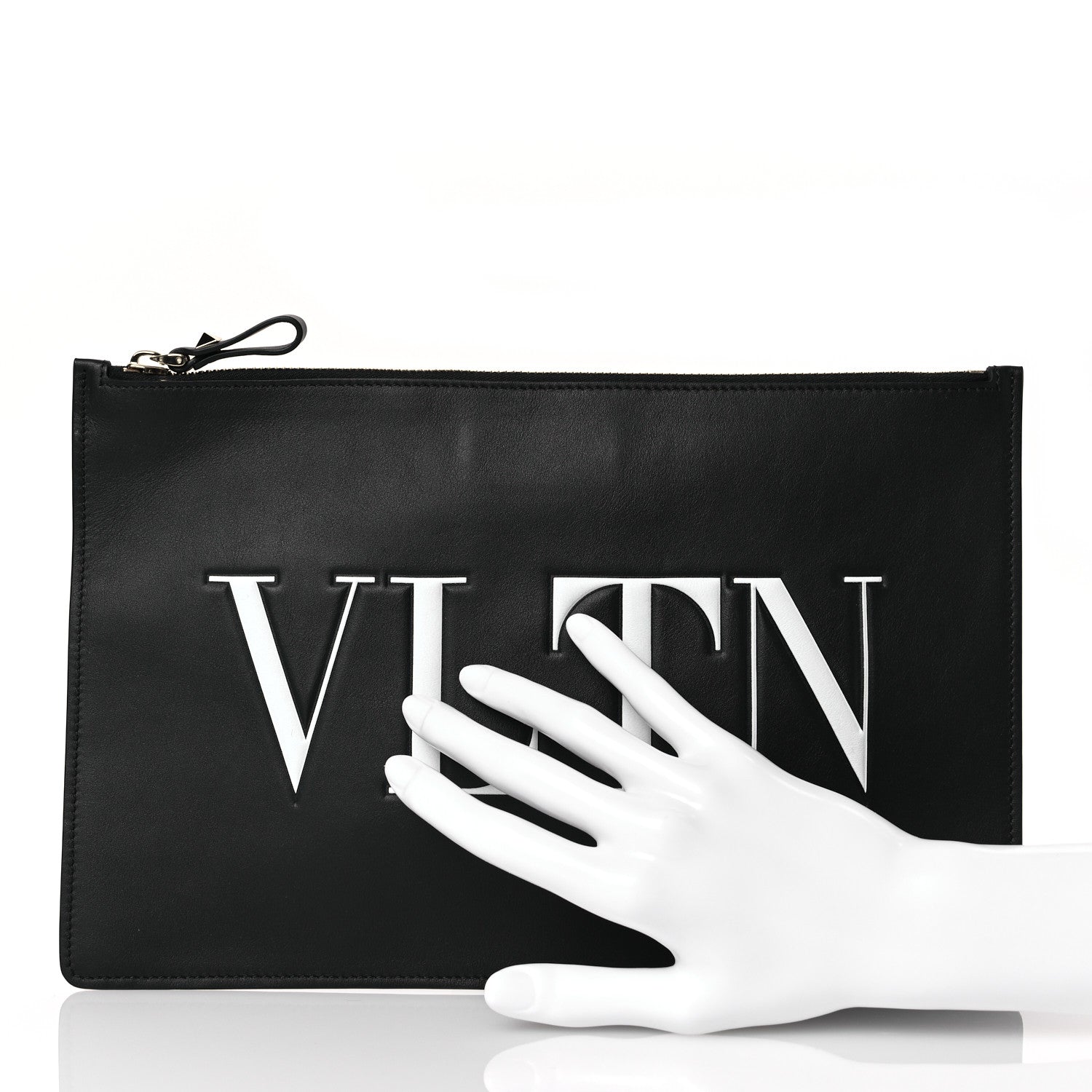 Valentino Garavani Calfskin VLTN Large Flat Zip Pouch Black 2 of 10