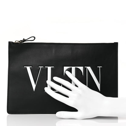 Valentino Garavani Calfskin VLTN Large Flat Zip Pouch Black 2 of 10