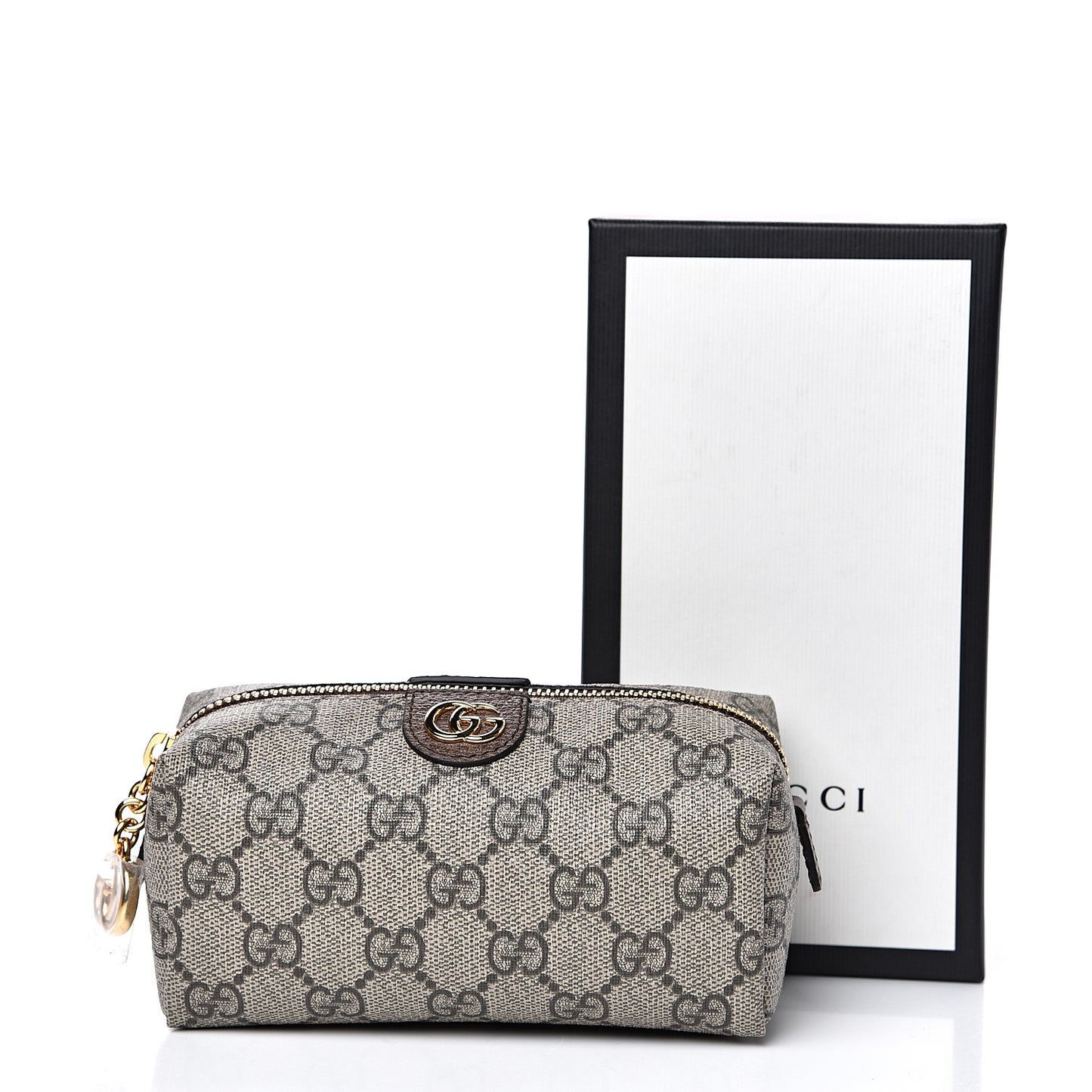 Soft GG Supreme Monogram Calfskin Small Ophidia Cosmetic Case Beige Ebony New Acero