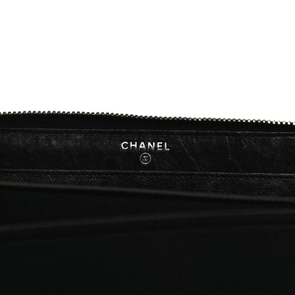 Chanel Crumpled Lambskin Studded Paris Dallas Zip Around Wallet Black 6 of 13