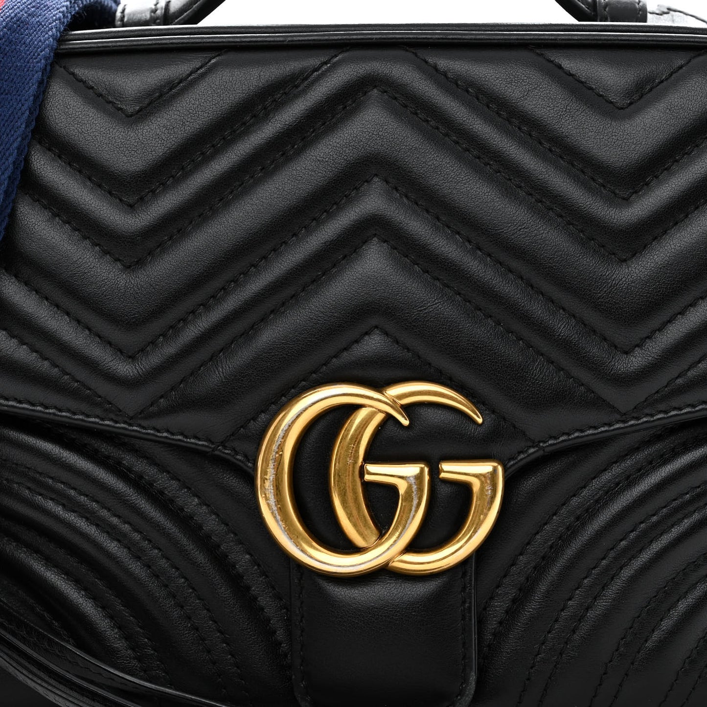 Calfskin Matelasse Sylvie Web Small GG Marmont Top Handle Shoulder Bag Black
