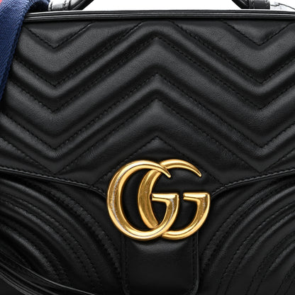 Gucci Calfskin Matelasse Sylvie Web Small GG Marmont Top Handle Shoulder Bag Black 7 of 10