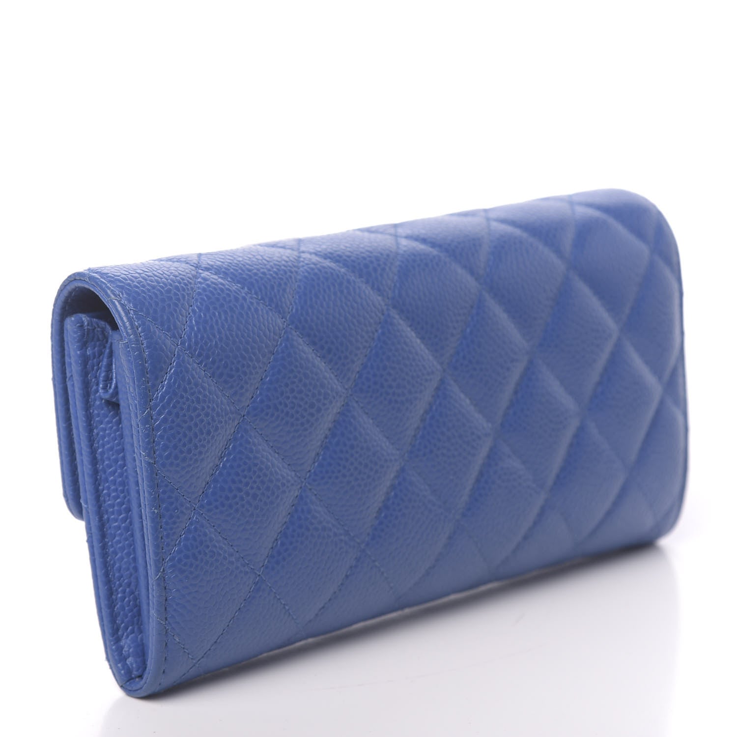 Chanel Caviar Quilted Large Gusset Flap Wallet Blue 3 of 9