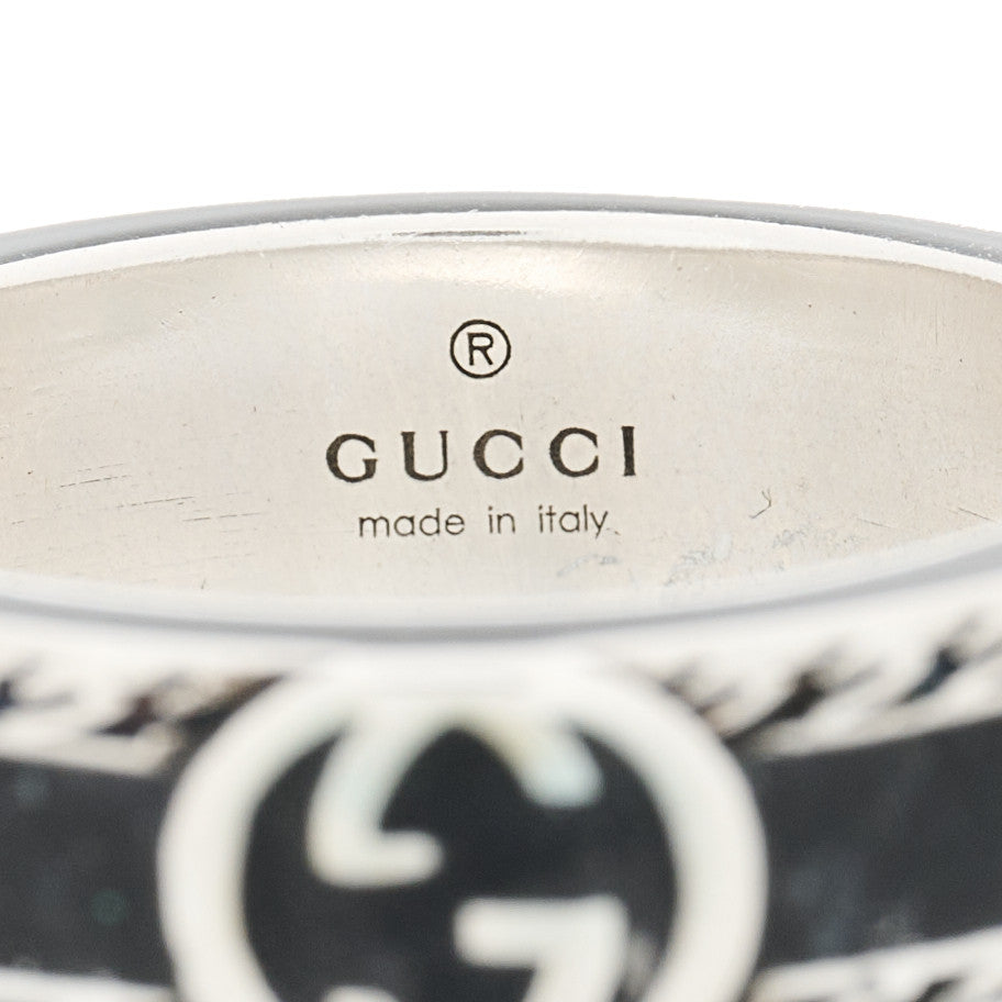Gucci Sterling Silver Enamel Interlocking G Band Ring 56 7.5 3 of 7