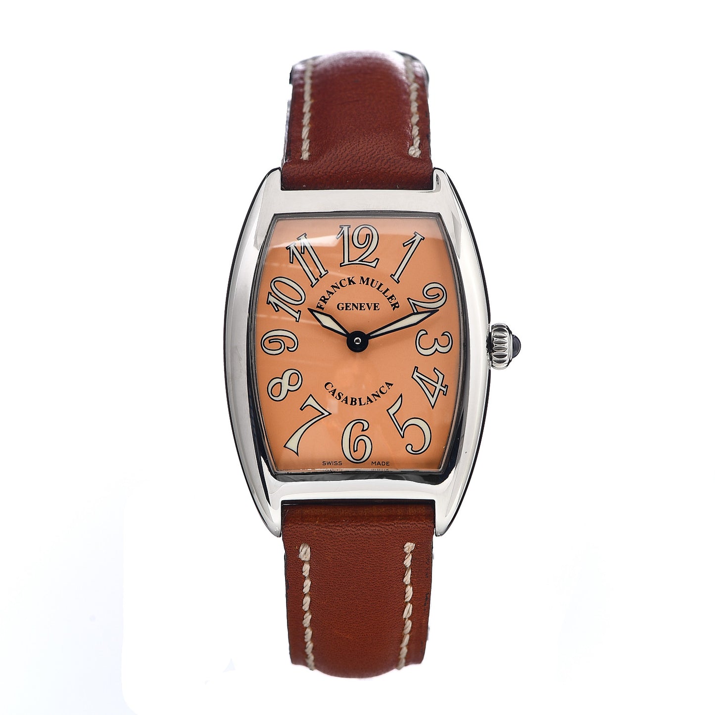 Stainless Steel Calfskin 25mm Cintree Curvex Automatic Watch Salmon 6850C