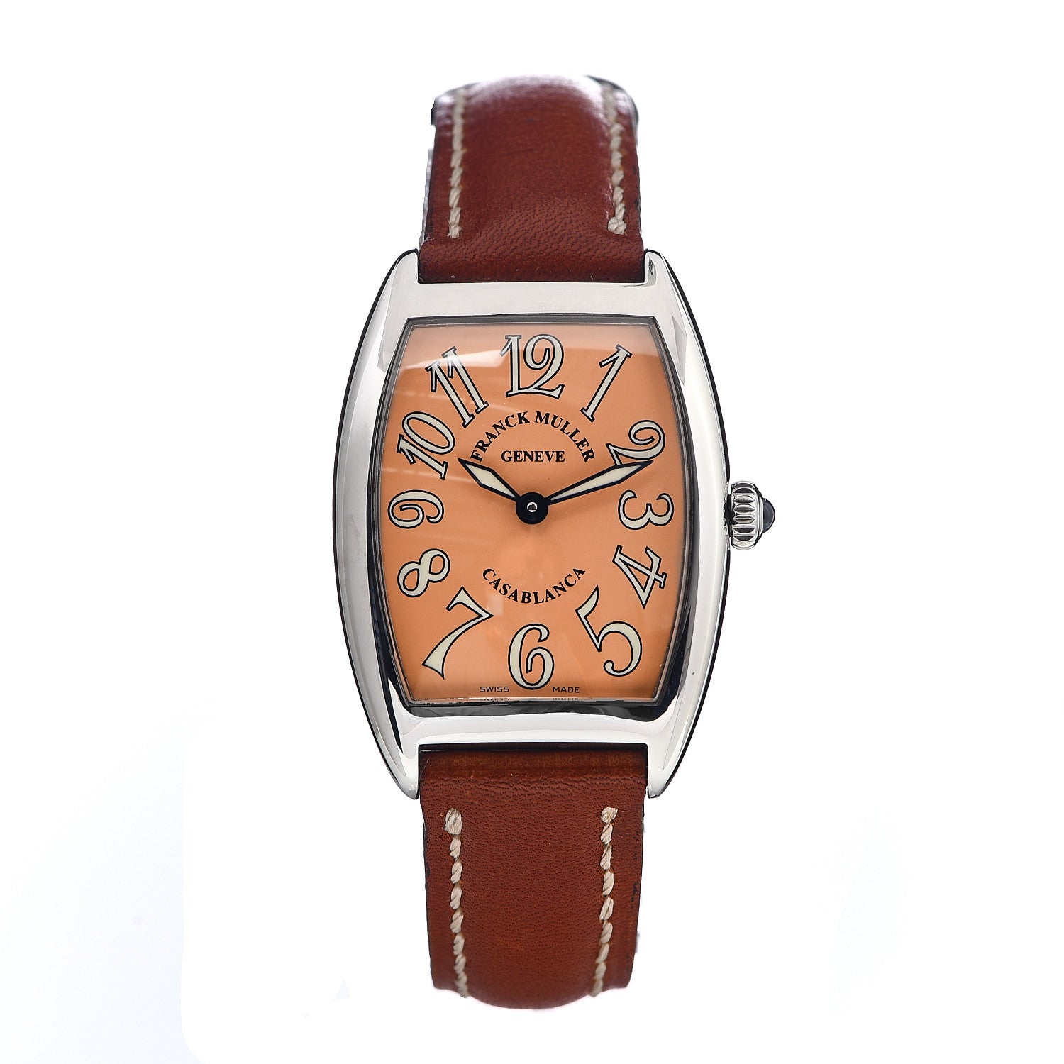 Franck Muller Stainless Steel Calfskin 25mm Cintree Curvex Automatic Watch Salmon 6850C 1 of 9