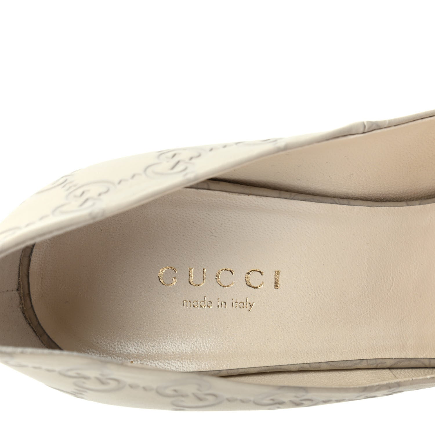 Gucci Guccissima Peep Toe Pumps 35.5 Mystic White 8 of 11