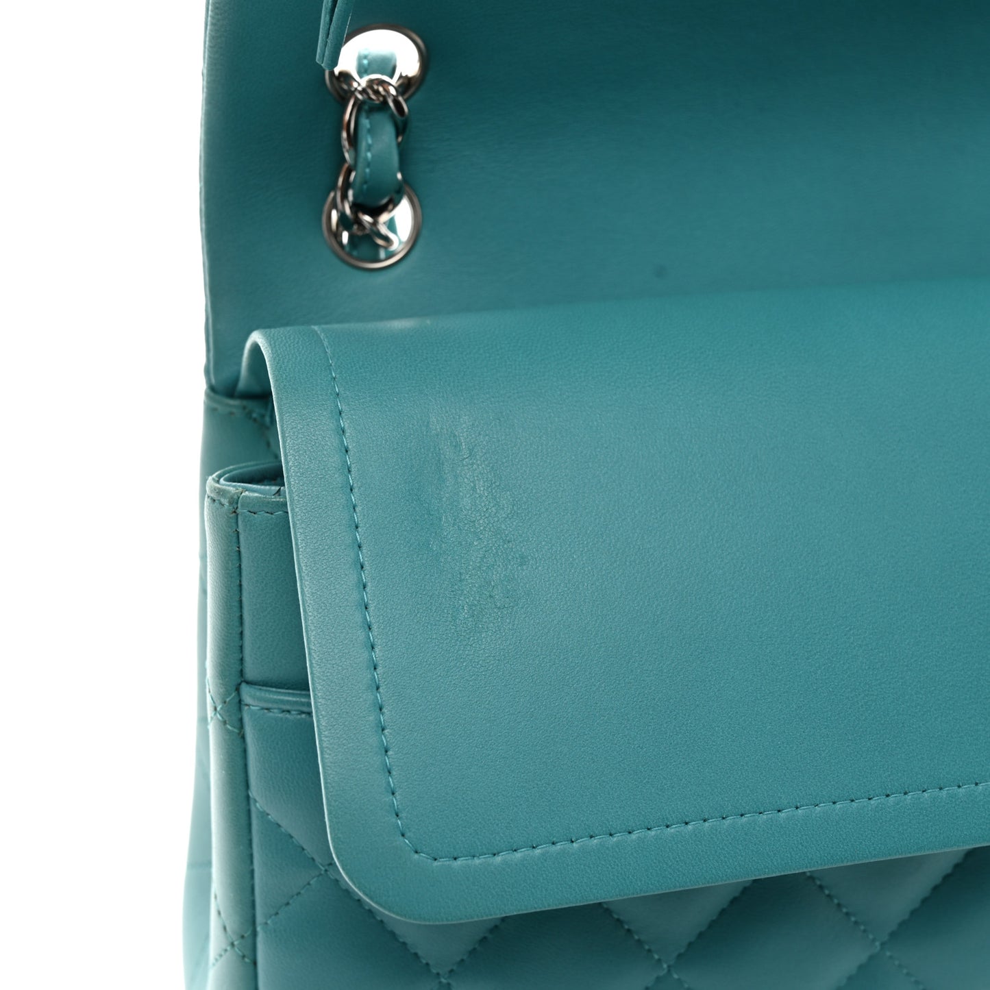 Lambskin Quilted Jumbo Double Flap Turquoise