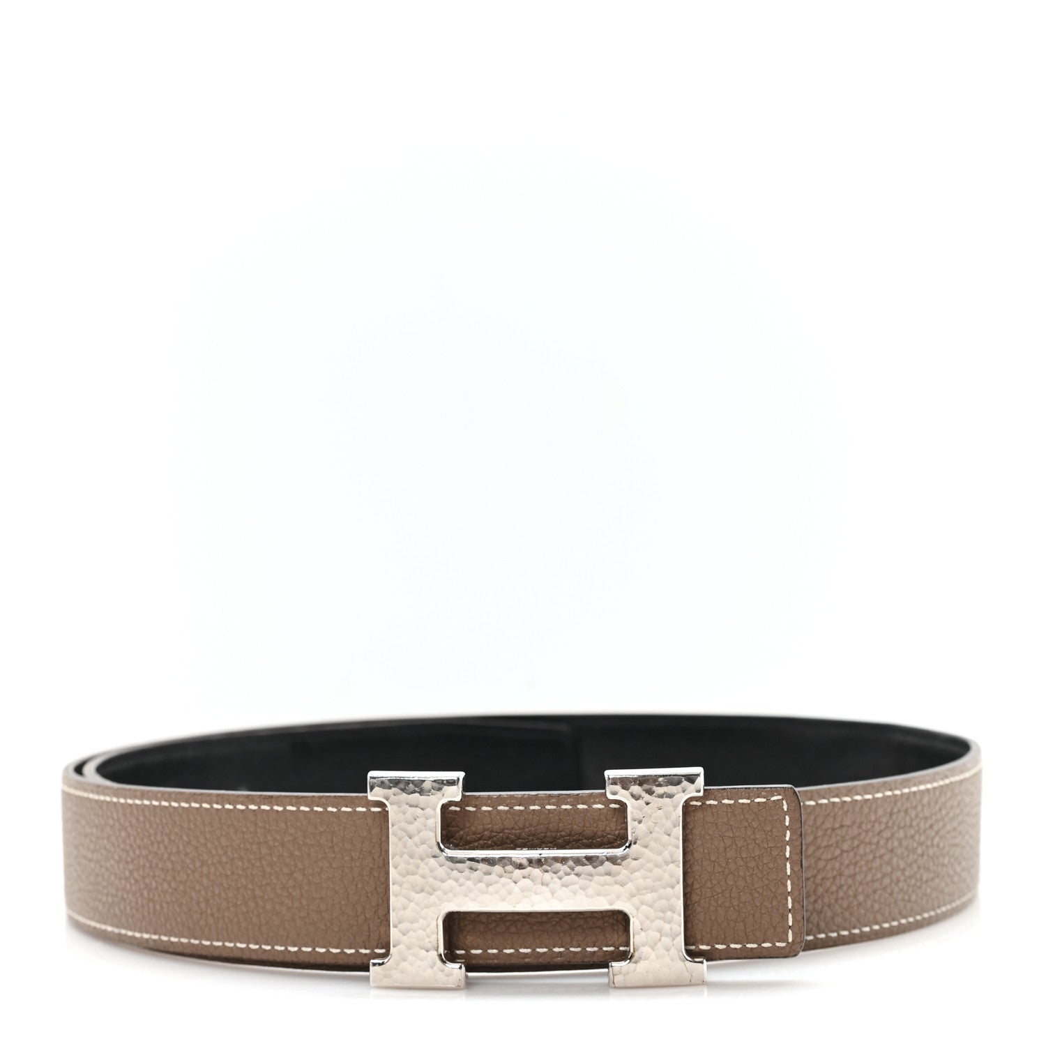 Hermes Swift Togo 32mm Martelee Constance H Belt 85 34 Black Etoupe 1 of 5