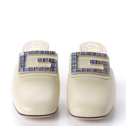 Gucci Malaga Kid Crystal Square G Madelyn Mules 37 Vintage White 2 of 9
