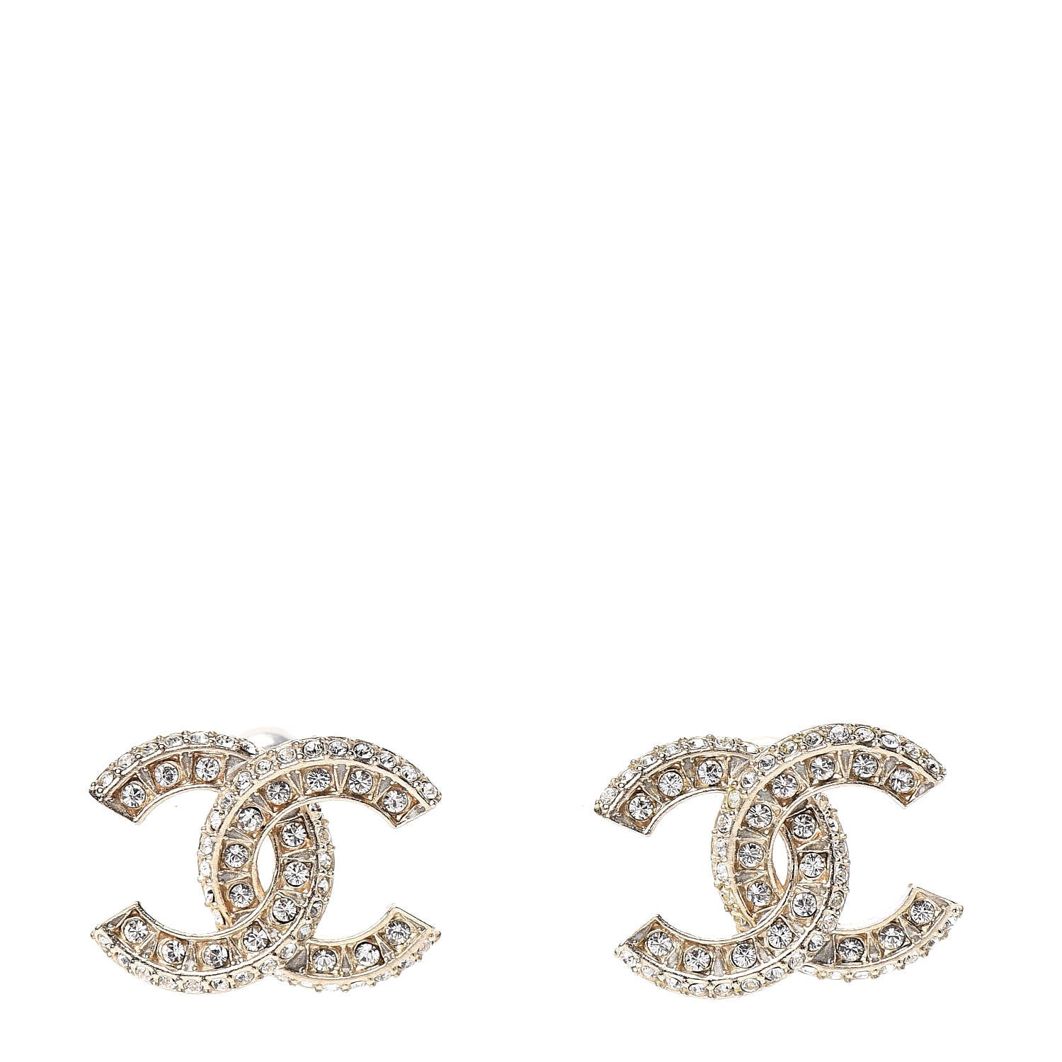 Chanel Crystal Timeless CC Earrings Light Gold 1 of 5
