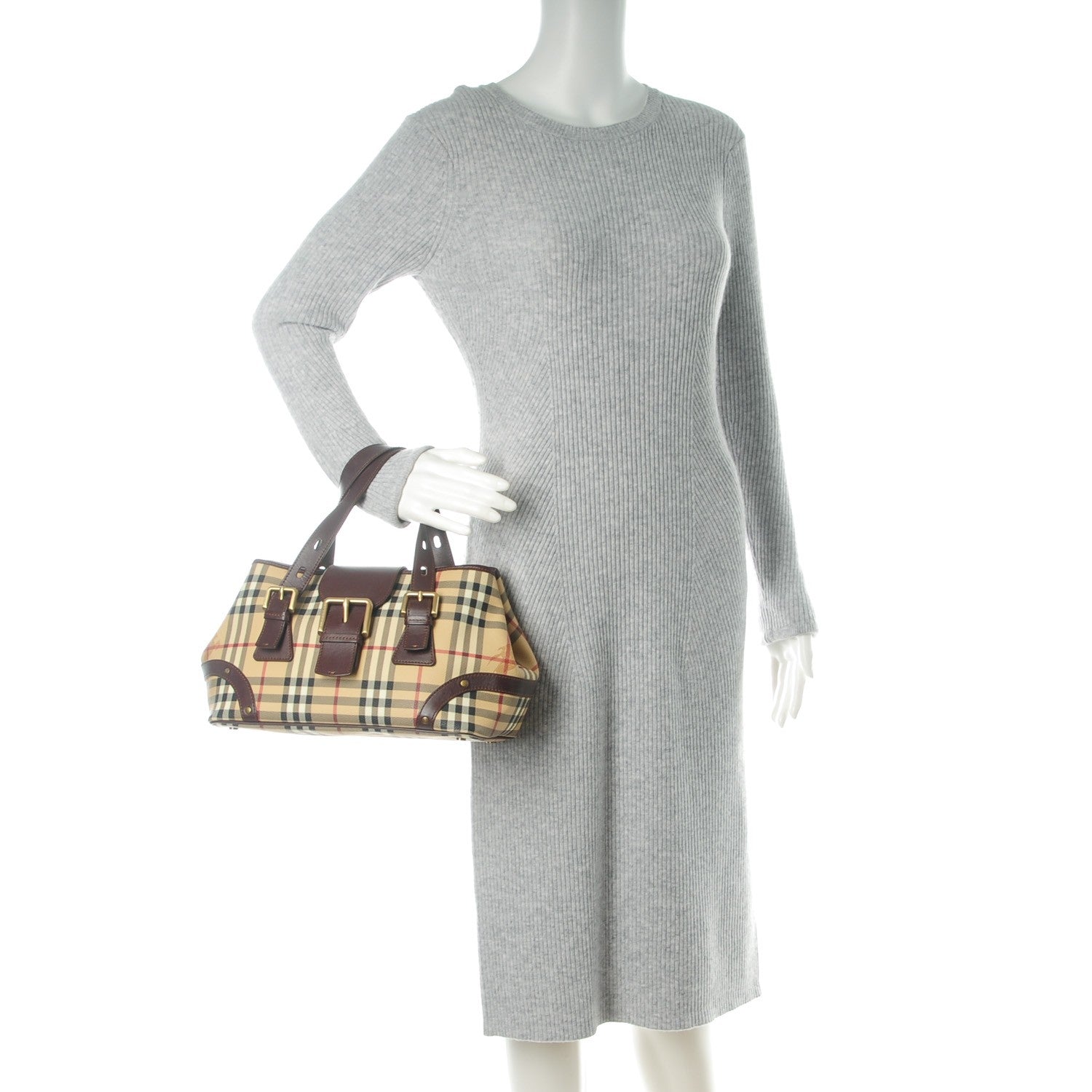 Burberry Haymarket Check Studded Satchel Chocolate 2 of 7