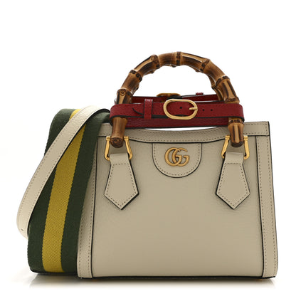 Gucci Textured Dollar Calfskin Web Mini Diana Tote Bag Mystic White 1 of 11