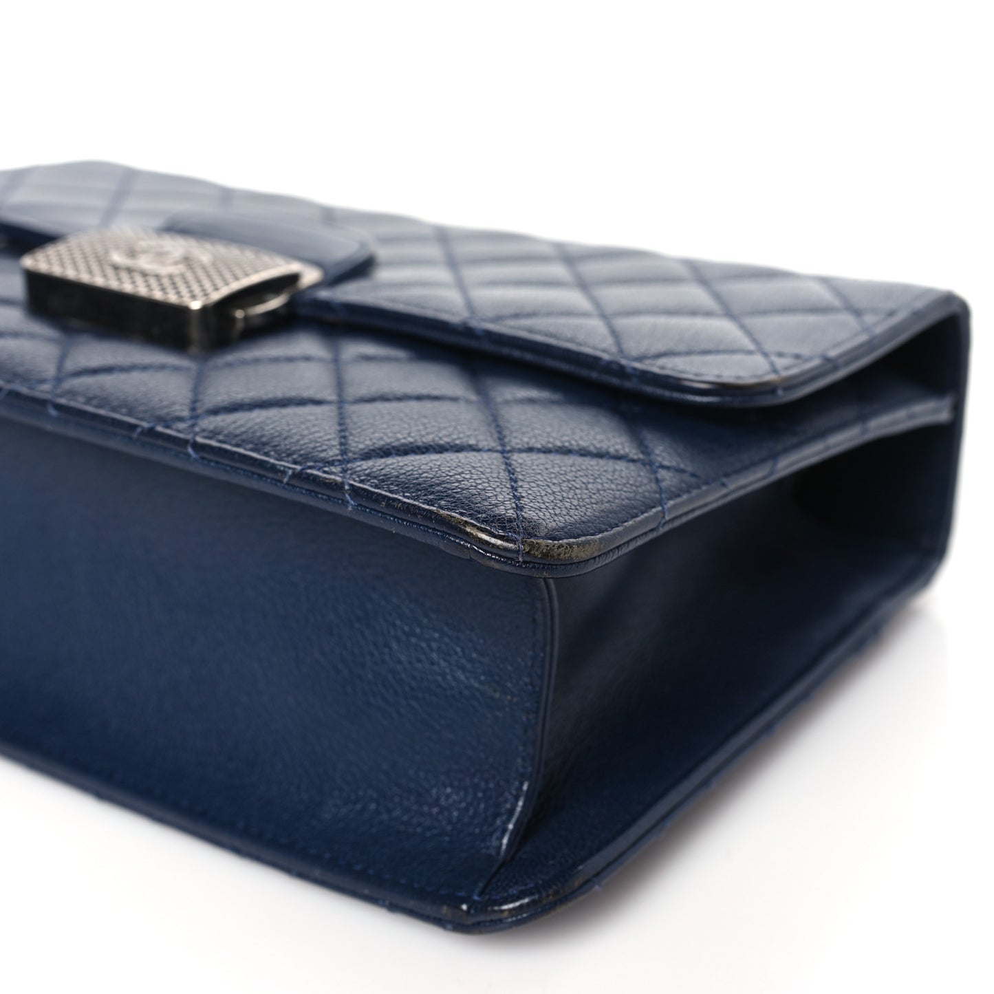 Goatskin Quilted Small CC University Top Handle Flap Blue