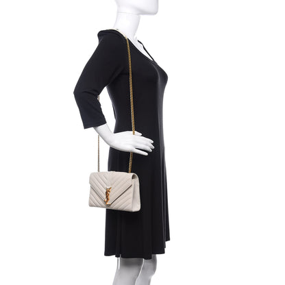 Saint Laurent Lambskin Matelasse Chevron Small Monogram Satchel Off White 2 of 21