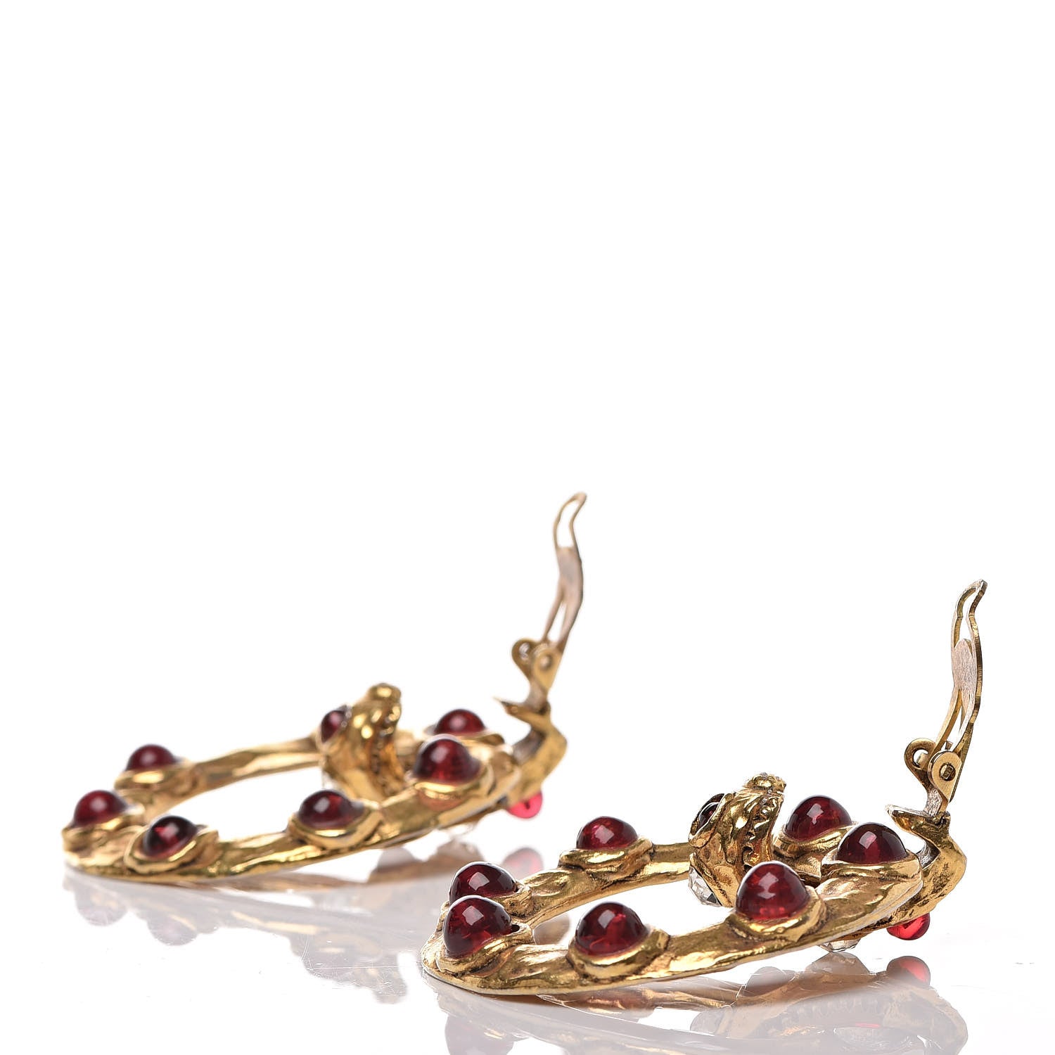 Chanel Crystal Hoop Clip On Earrings Gold Red 3 of 5