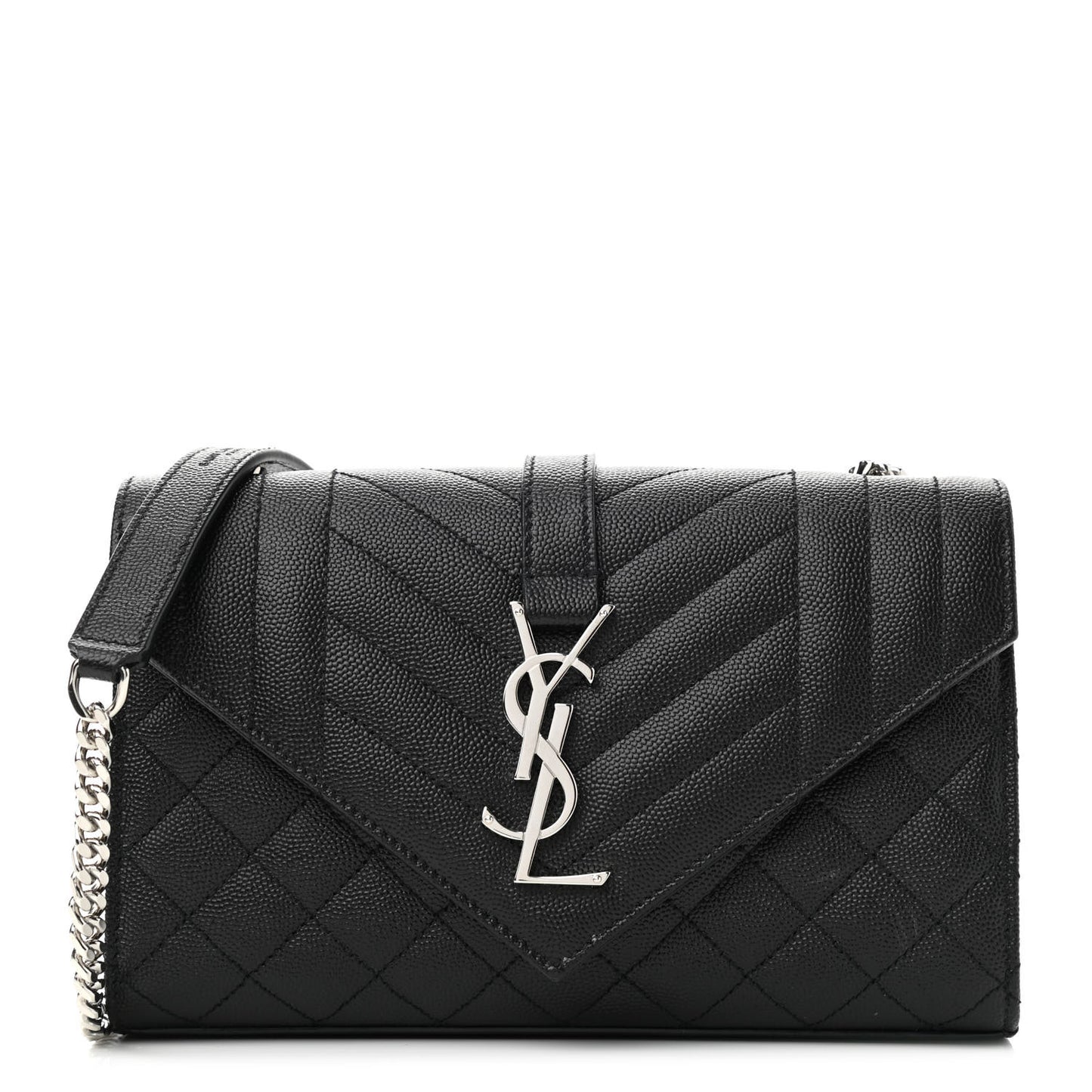 Grain De Poudre Textured Mixed Matelasse Triquilt Small Monogram Satchel Black