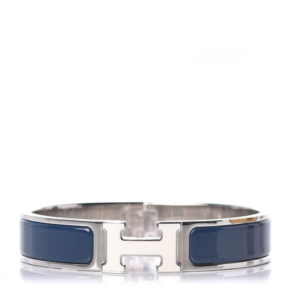 Hermes Enamel Narrow Clic Clac H Bracelet PM Indigo White 1 of 4