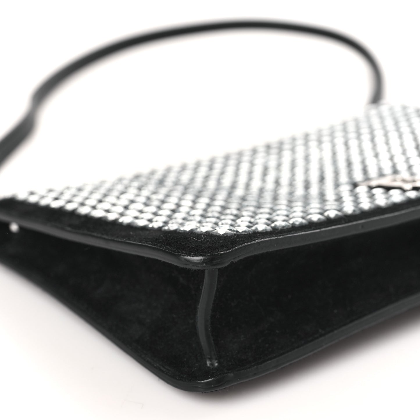 Suede Crystal Embellished TB Hotfix Shoulder Pouch Black