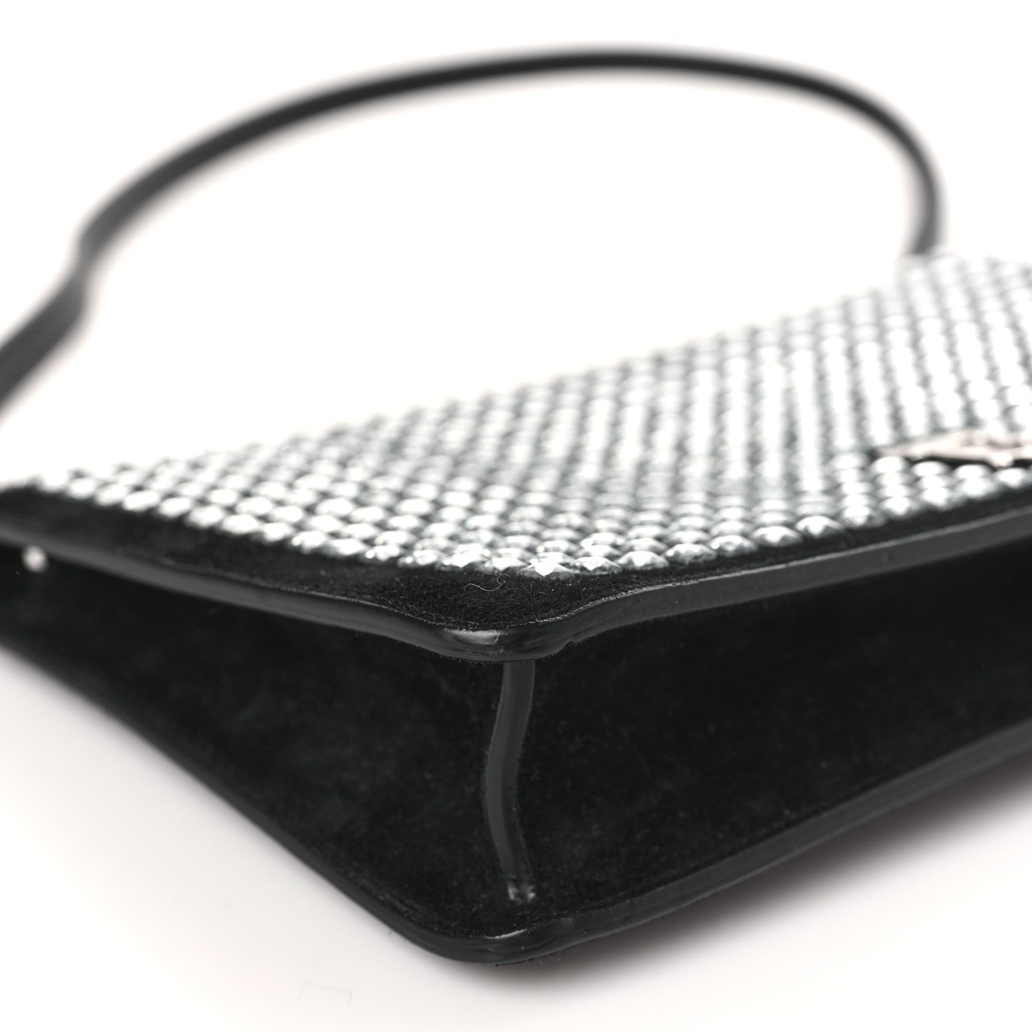 Burberry Suede Crystal Embellished TB Hotfix Shoulder Pouch Black 7 of 8