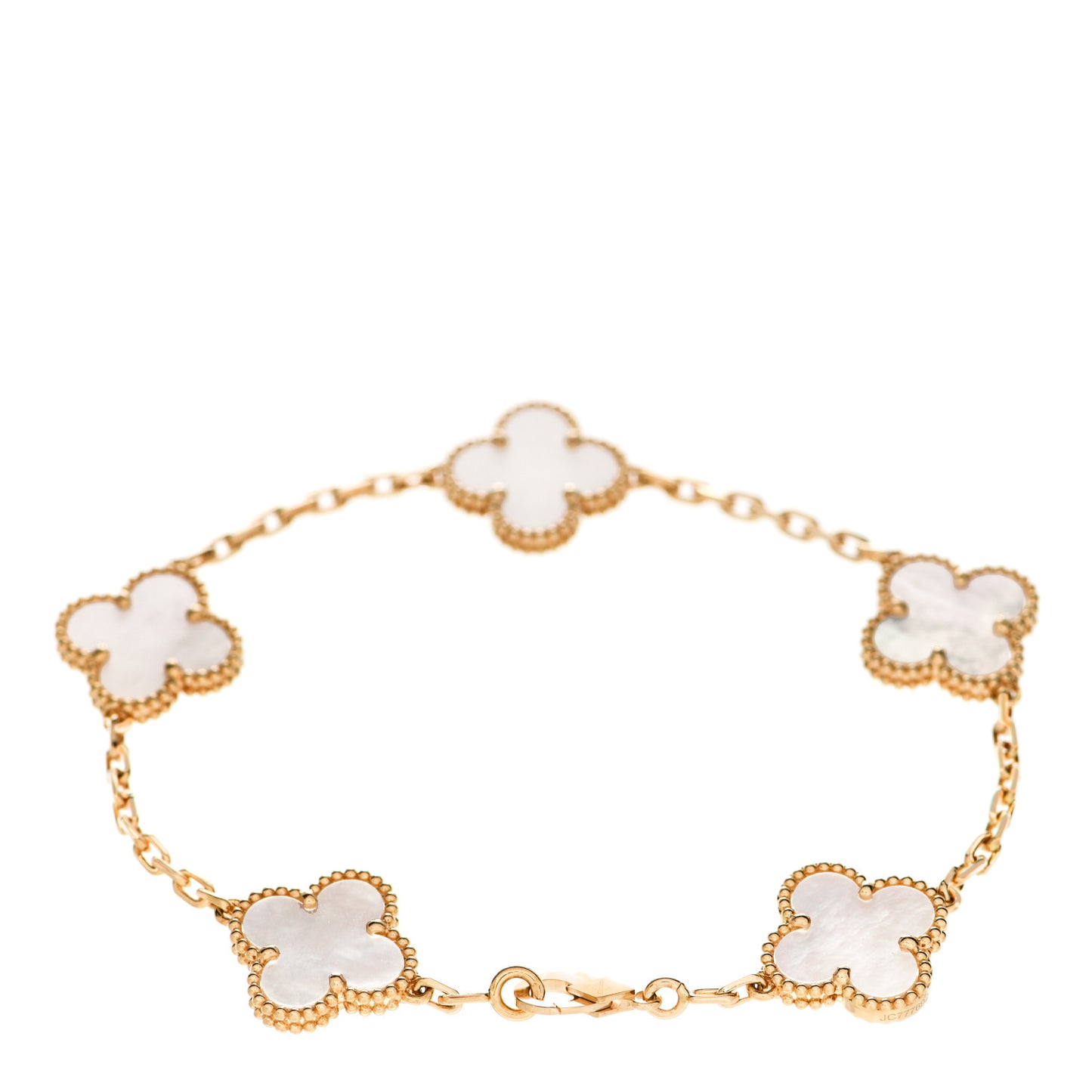 18K Yellow Gold Mother of Pearl 5 Motifs Vintage Alhambra Bracelet