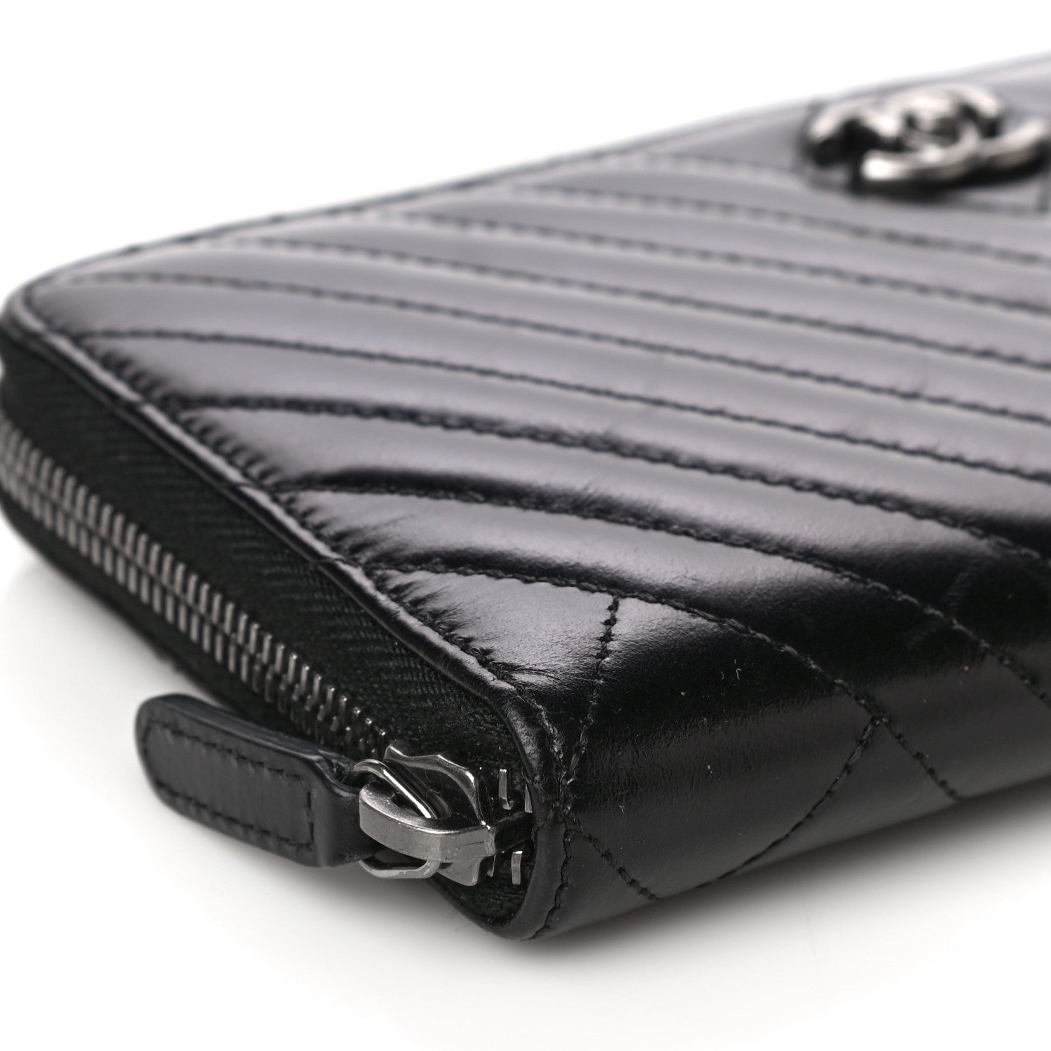 Chanel Glazed Calfskin Quilted Small Coco Boy Zip Around Wallet Black 10 of 12