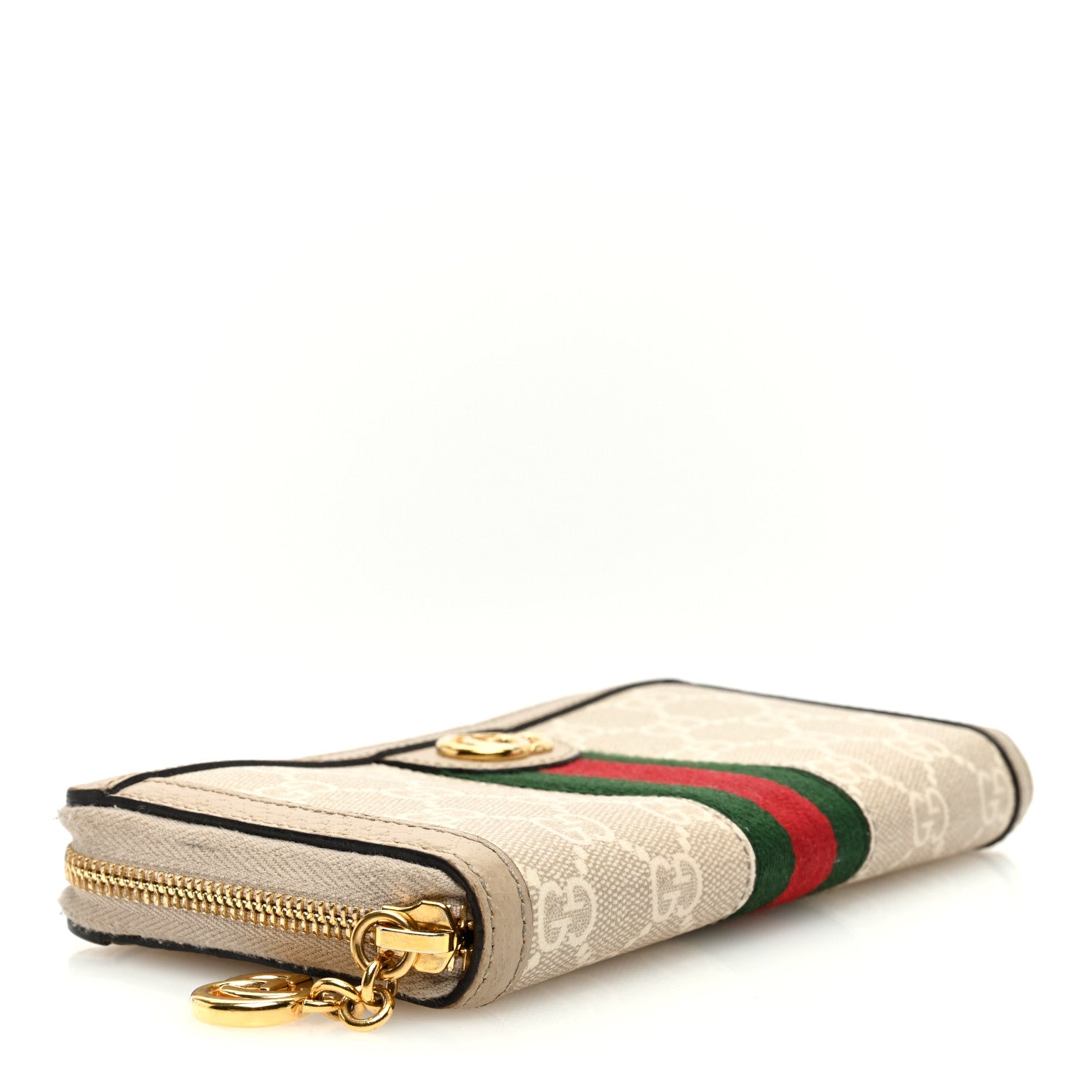 Gucci GG Supreme Monogram Textured Dollar Calfskin Web Ophidia Zip Around Wallet Beige Mystic White Oatmeal 4 of 6