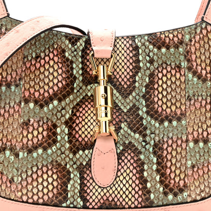 Gucci Snakeskin Ostrich Calfskin Small Jackie 1961 Hobo Pink Multicolor 8 of 10