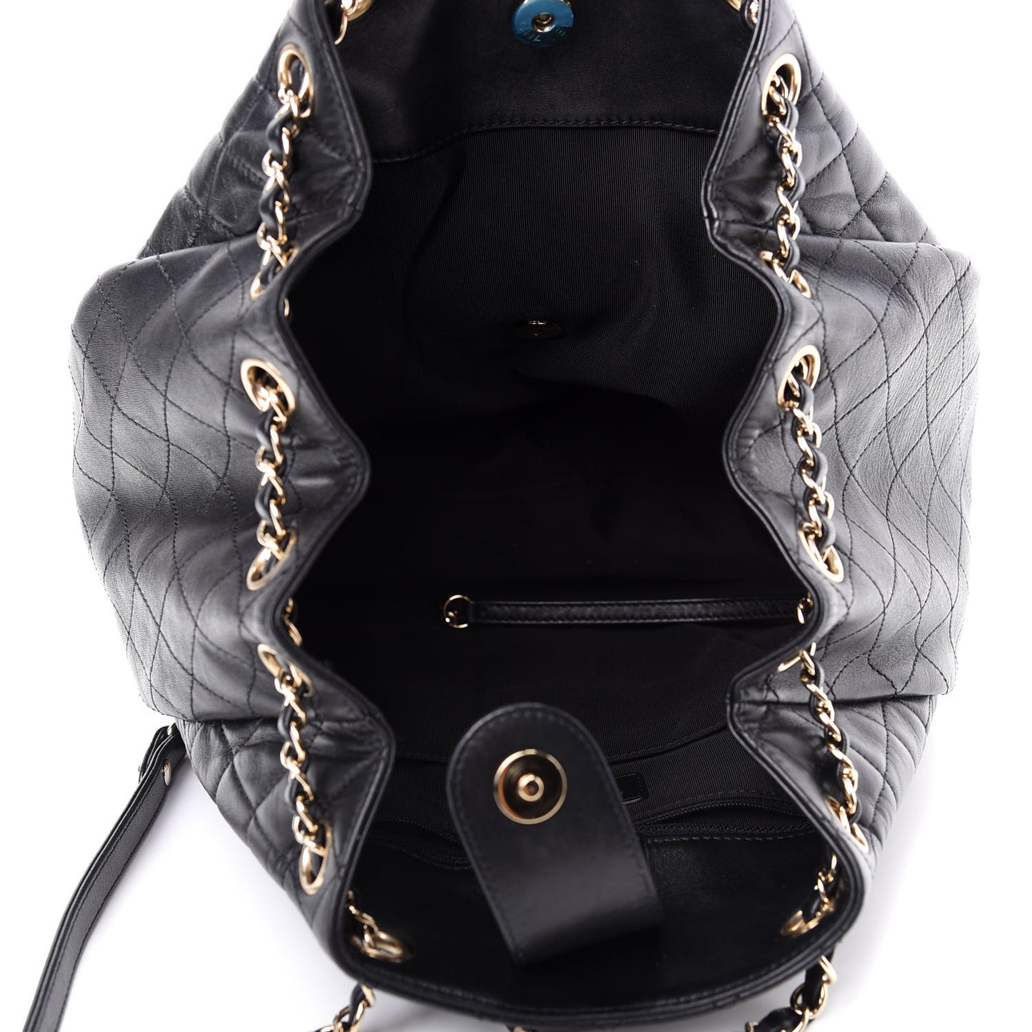 Lambskin Quilted Large Drawstring Bag Black