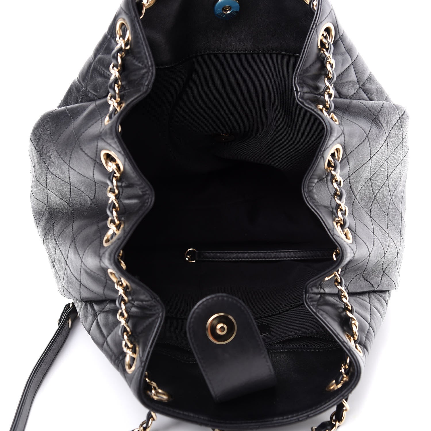Chanel Lambskin Quilted Large Drawstring Bag Black 5 of 9