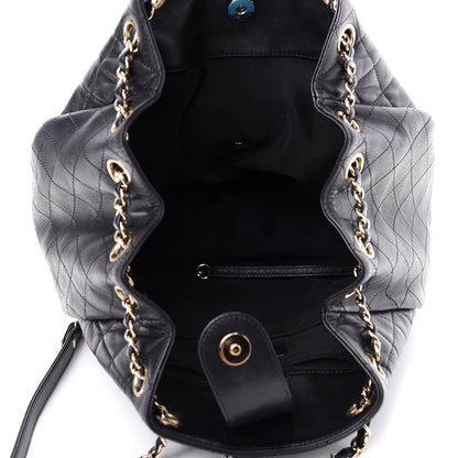 Chanel Lambskin Quilted Large Drawstring Bag Black 5 of 9