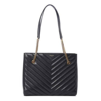 Saint Laurent Grain De Poudre Matelasse Chevron Medium Tribeca Shopping Bag Black 1 of 13