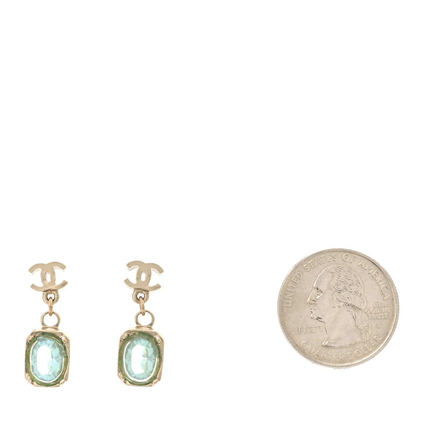 Crystal CC Drop Earrings Gold Blue